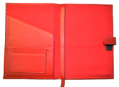 Red refillable leather journal cover inside